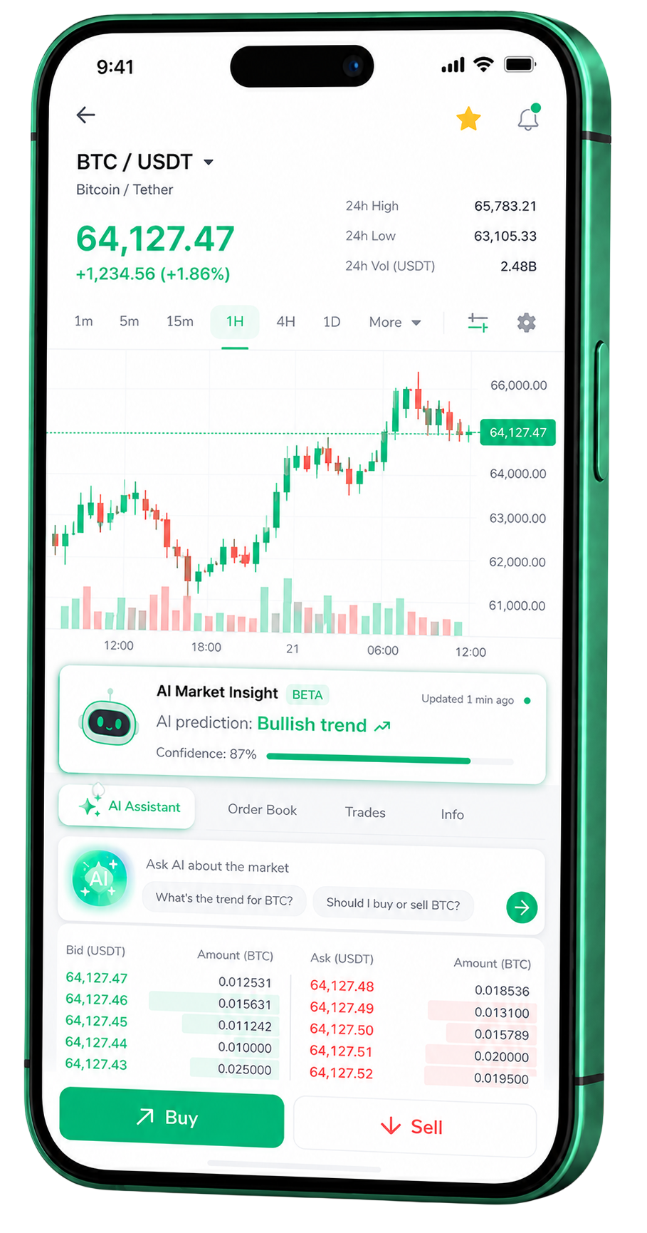 Aplicación móvil de trading Aguilorio ejecutándose en un smartphone